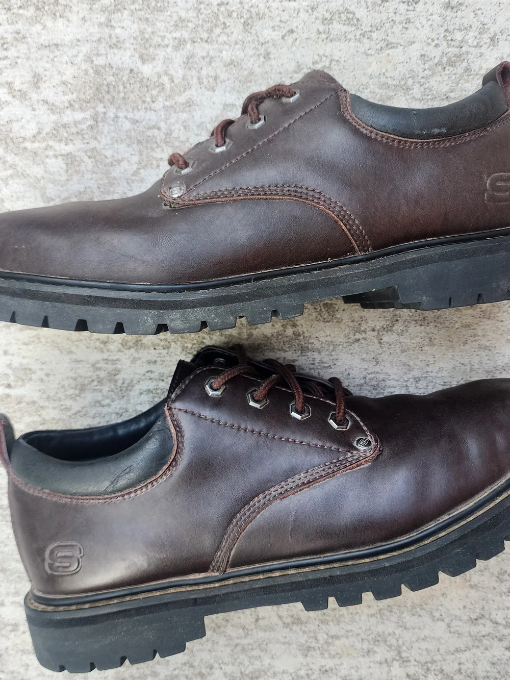 Skechers Y2K Men’s Alley Cats SN7111 Brown Leather Chunky Lace-Up Oxfords, Sz 12